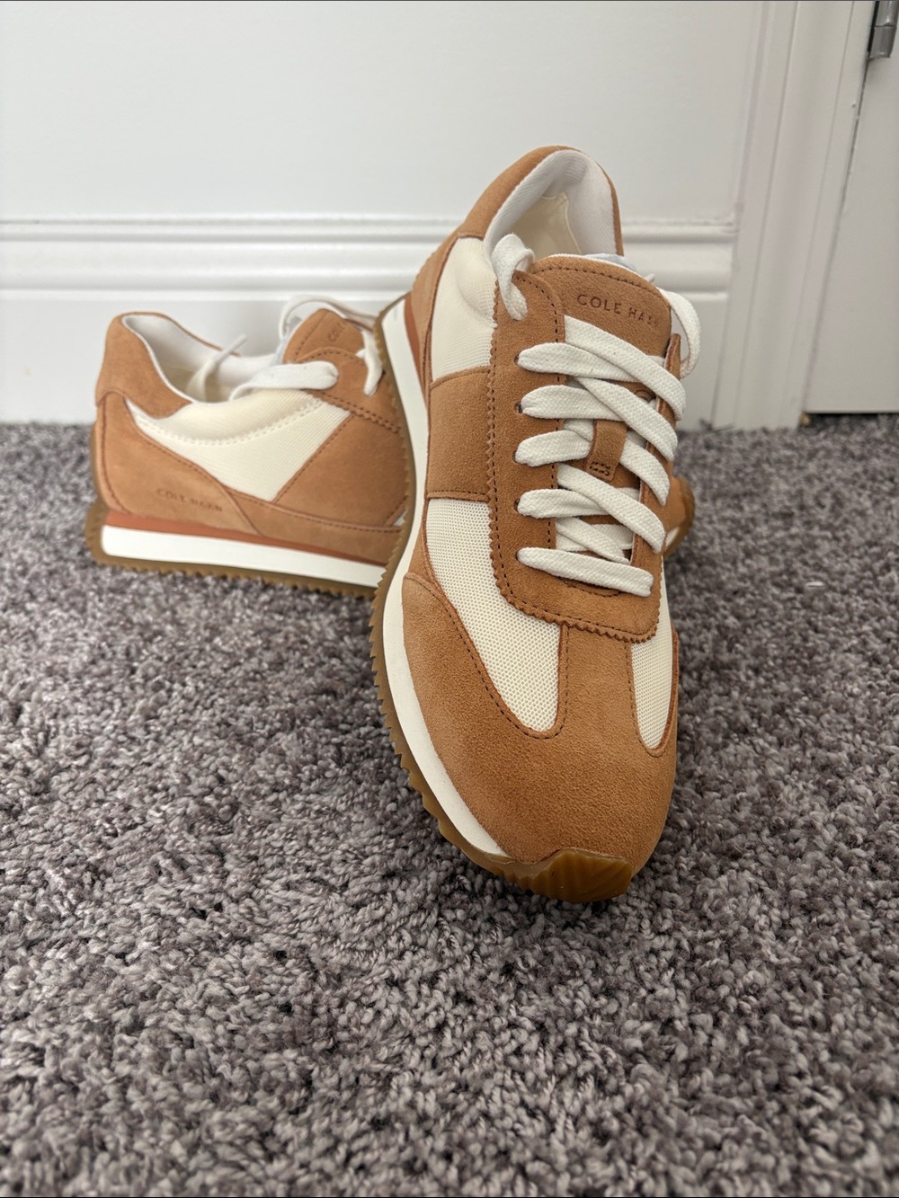 Cole Haan Women’s Suede & Mesh Sneakers — Tan and Cream